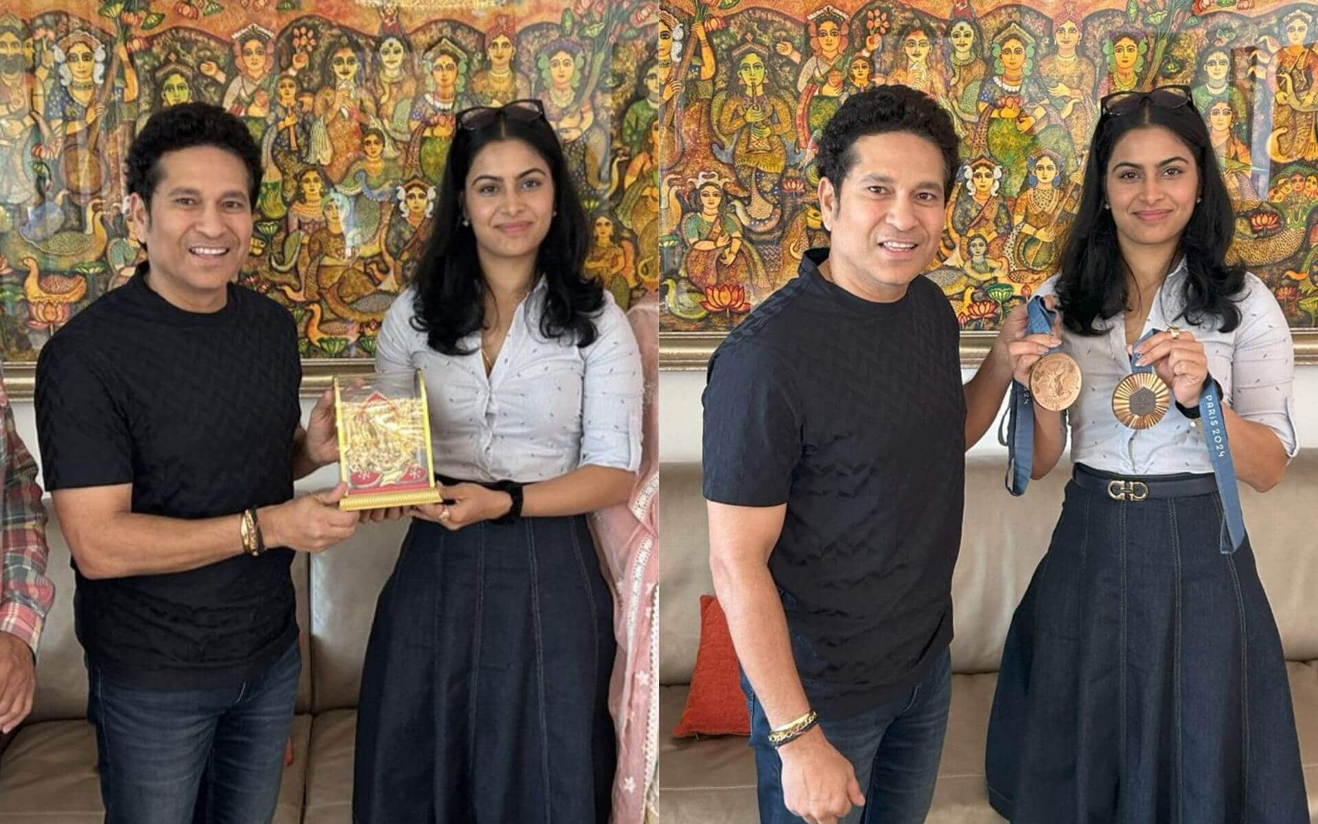 Cricket God Sachin Tendulkar Meets Paris Olympic Medalist Manu Bhaker